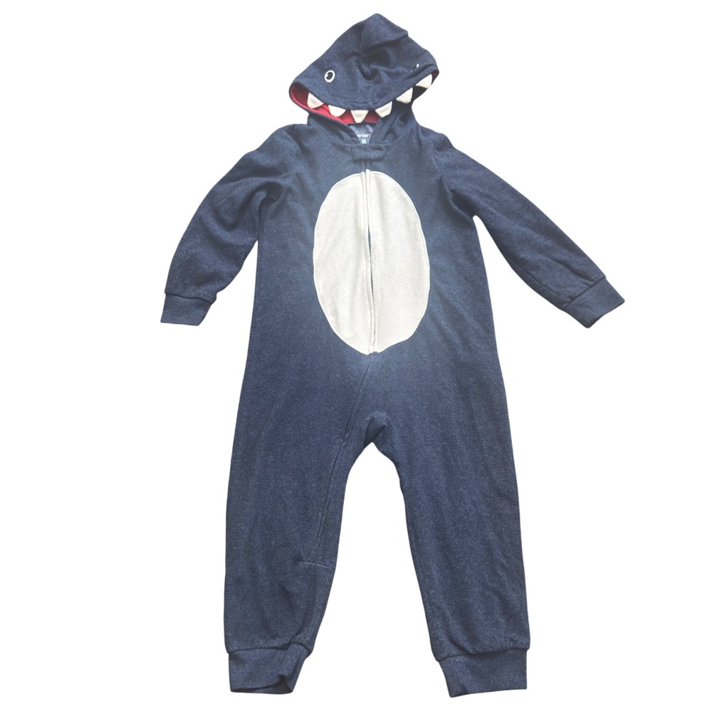 Carters Toddler Kids Shark Halloween Costume Fleece Hooded Jumpsuit Navy Blue 3T